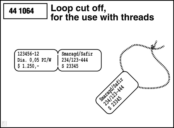 jewellery label with loop used as a tag label with thread