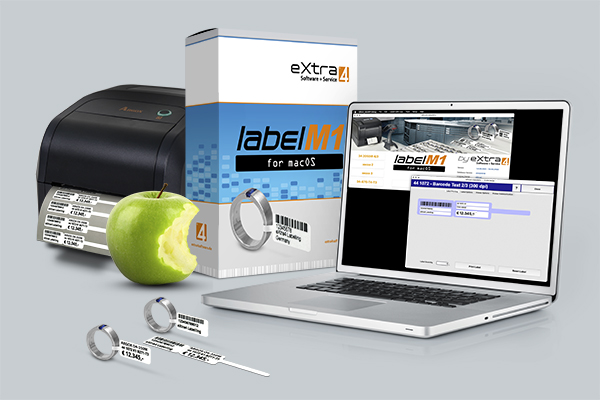Etikettendruck-Software eXtra4-labelM1 für Juweliere mit Apple MAC EN 