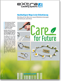 Prospekt Care for Future: nachhaltige Etiketten für Schmuck und Uhren