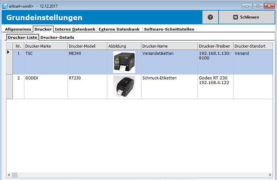 Fenster etikettendruck-software extra4 Drucker-Management
