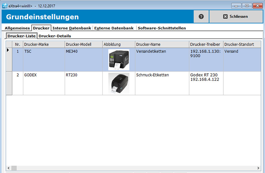Fenster etikettendruck-software extra4 Drucker-Management