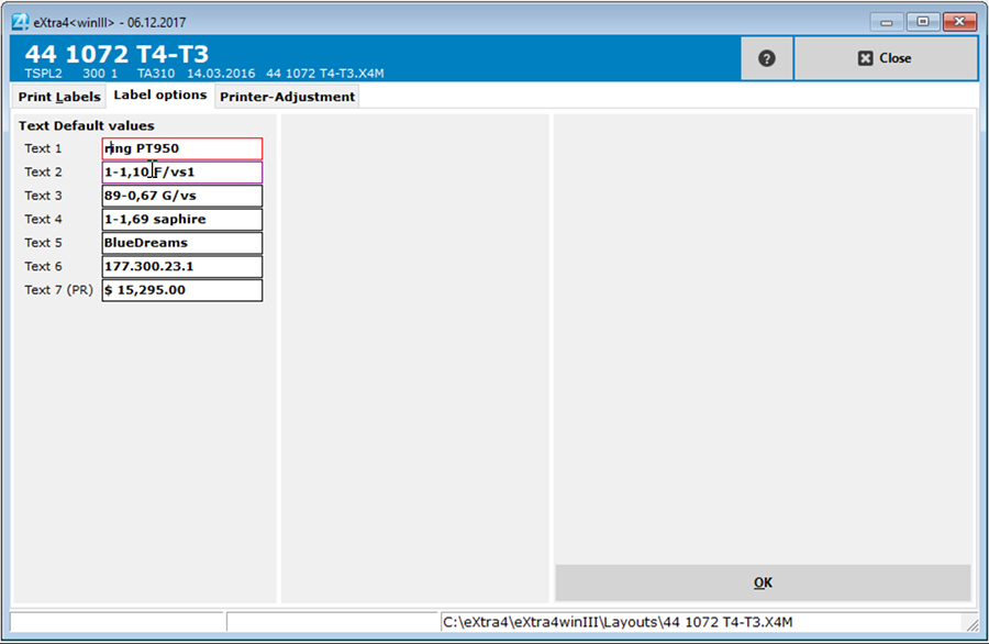 window label printing software extra4 data entry mask pre-defined text