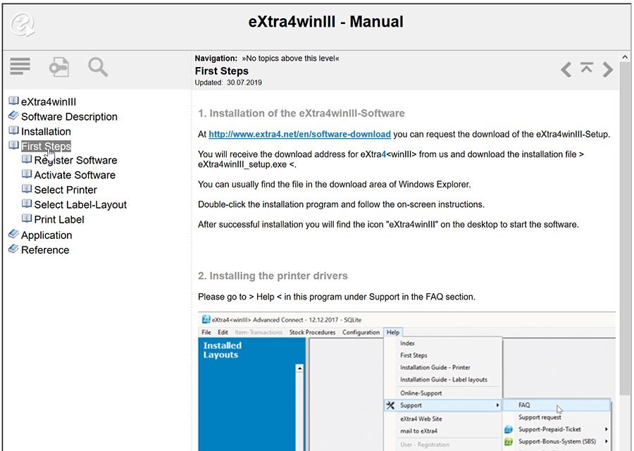 window label printing software extra4 help funktion