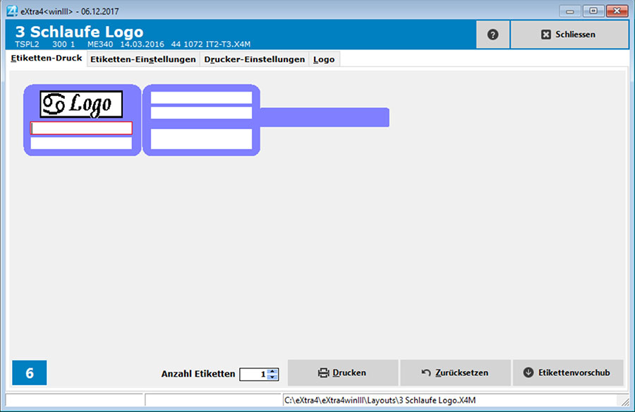 Fenster etikettendruck-software extra4 Integration Logo in Etikett 