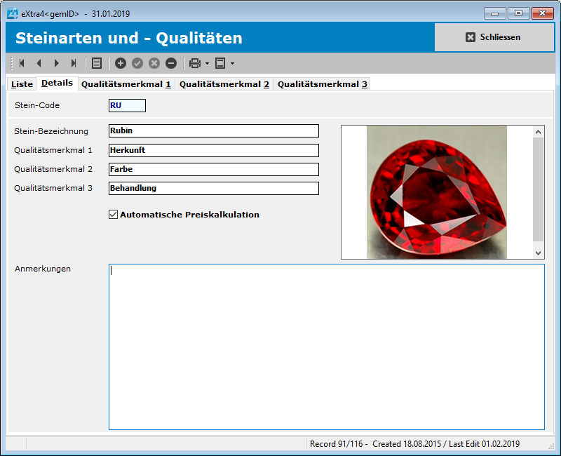 Steinverwaltung Qualitäten